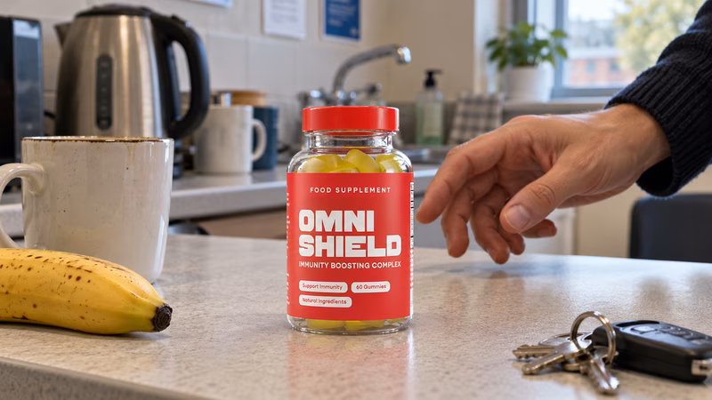 Gros plan sur le flacon de Omni Shield et ses gommes